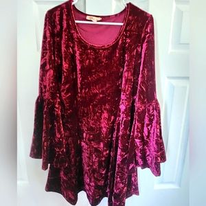 Axyeh Crushed Velvet Bell Sleeve Dress